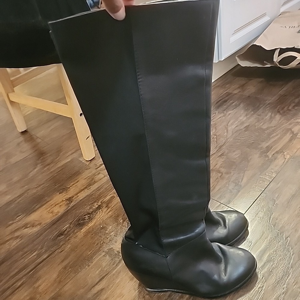 Seychelles Black Leather Nylon Tall Boots Size 8.5